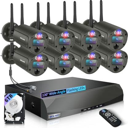 Outdoor Wireless Security Camera System, WiFi Home Video Security Systems | 90 Days Storage, No Monthly Fee, 130° Wide View, 2-Way Audio, 90ft Night Vision, Motion Detection - size: 8-Cams 6TB HDD