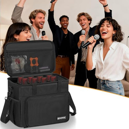 IBVIVIC 8 Slots Wireless Microphone Case with Foam, Microphone Carry Bag | Mic Storage Travel Bag with Shoulder Strap for Singing Party, Travel, Performances, Hosting, Black - size: 8 Slots