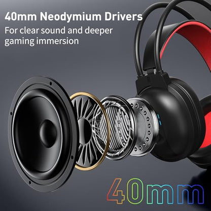Redragon Wired Gaming Headset with Microphone, 203g Lightweight, Black | RGB Backlit, 40mm Speakers, Noise Cancelling Mic, Soft Earmuffs, 3.5mm Jack Gaming Headphones for PC, Desktop
