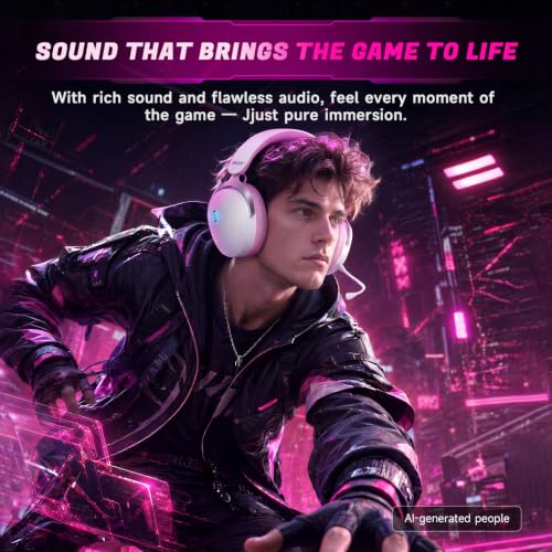 Acer Gaming Headset with Aluminum Frame for PS5, PS4, PC, Switch -PinkWhite | Tri-Mode(2.4GHz/Bluetooth/Wired) Gaming Headphones with ENC Mic, Stereo Sound, 40H Battery, Blue Light Indicator, 50mm Driver - color: PinkWhite