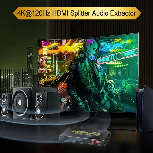 CORSAHD 8K@60Hz 4K@120Hz HDMI2.1 Splitter 1 in 4 Out with Audio Extractor,HDCP2.3,Supports SPDIF 5.1Ch,VRR,ALLM,HDCP Bypass,EDID,Duplicate,Downscale,HDR,Dolby Vision Atmos,Soundbar,Capture Card