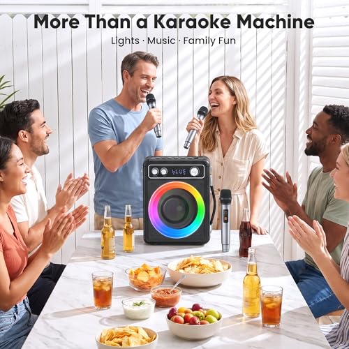 VOSOCO Karaoke Machine, Bluetooth Speaker with 3 Rechargeable Microphones | 2026 Portable PA System for adults with LED Light, Supports TWS Echo TF USB AUX Inputs for Birthday Home Party Outdoor Travel - size: T03-3 MICS