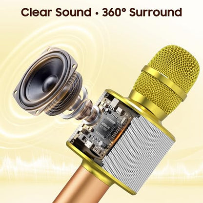 BONAOK Wireless Bluetooth Karaoke Microphone,3-in-1 Portable Handheld Karaoke Mic Speaker Machine Home Party Birthday for All Smartphones (Q37 Gold) - color: Gold