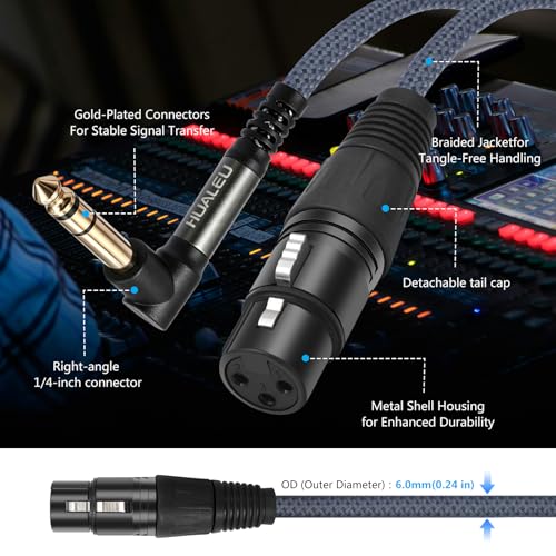 2 Pack 10FT Right Angle 1/4 TRS Male to 3Pin XLR Female Microphone Cable,6.35mm TRS to XLR Female Braid Quarter inch Balanced Cable for Mixer Microphone Active Speakers