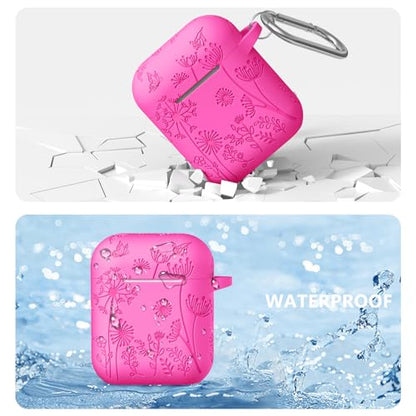Lerobo for AirPod Case 2nd/1st Generation with Keychain | Flower Engraved Soft Silicone Cover for AirPods 2 Case, Wireless Charging, Shockproof, One-piece Design, Rose Pink - color: Rose Pink