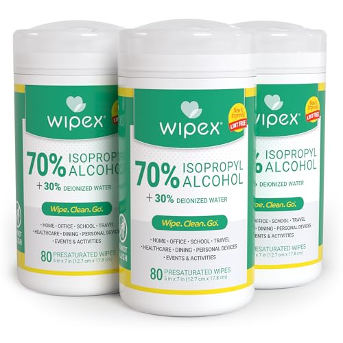 Wipex 70% Isopropyl Alcohol Wipes for Electronics - 80ct Large Lint Free IPA Wipes in Sealed Canister to clean Surfaces, Electronics, Computer Screens, Glasses, 80 Count (Pack of 3) - size: 80 Count (Pack of 3)