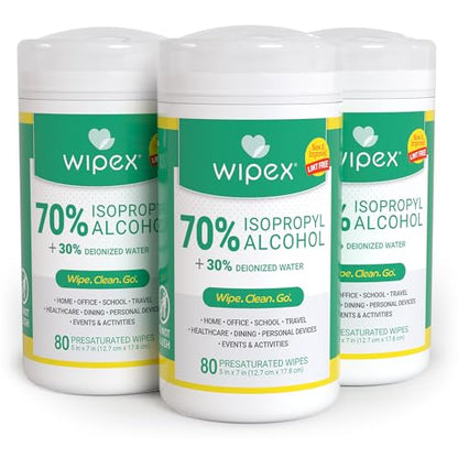 Wipex 70% Isopropyl Alcohol Wipes for Electronics - 80ct Large Lint Free IPA Wipes in Sealed Canister to clean Surfaces, Electronics, Computer Screens, Glasses, 80 Count (Pack of 3) - size: 80 Count (Pack of 3)