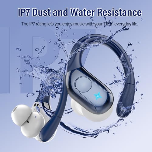 75H Sports Wireless Earbuds Bluetooth 5.4 Headphones Stereo, Dark Blue | Over Ear Buds with Earhooks, LED Display Bluetooth Earbuds with 4 ENC Mic, IP7 Waterproof Earphone for Running