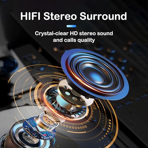 Open-Ear Wireless Bluetooth Headphones, Stereo Noise Cancelling Earbuds with LED Display Wireless Charging Case, Wireless Bluetooth 5.3 Earphones for Sports/Workout/Running