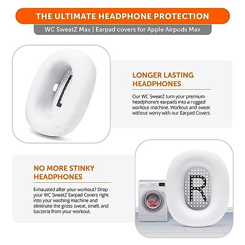 WC SweatZ Max - Patented Silicone Sweat Covers for AirPods Max 1 | Made by Wicked Cushions | (Does Not Fit AirPods Max 2). Sweatproof, Full Earpad Protection | White - color: White
