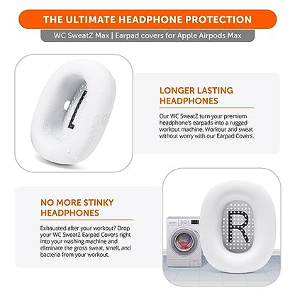 WC SweatZ Max - Patented Silicone Sweat Covers for AirPods Max 1 | Made by Wicked Cushions | (Does Not Fit AirPods Max 2). Sweatproof, Full Earpad Protection | White - color: White