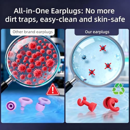 Noise Cancelling Ear Plugs Sleep 50dB NRR Side Sleep Small Ear | ultra soft silicone, reusable one-piece design, 4 sizes included, portable case - color: Red