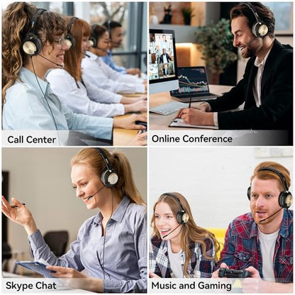Wantek USB Headset with Microphone, Type-c/USB/3.5mm Jack 3-in-1 PC Headset, Wired & Noise Cancelling Headphone with Volume Control for Call Centers, Skype, Zoom, Home Office, 0nline Courses - style: 882usb
