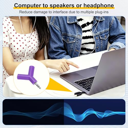 MECCANIXITY Headphone Splitter Adapter, 3.5mm Male to 2 Port Female Y Jack Aux Stereo Splitter for Phone Headset PS4 Switch Tablets, Purple - color: Purple