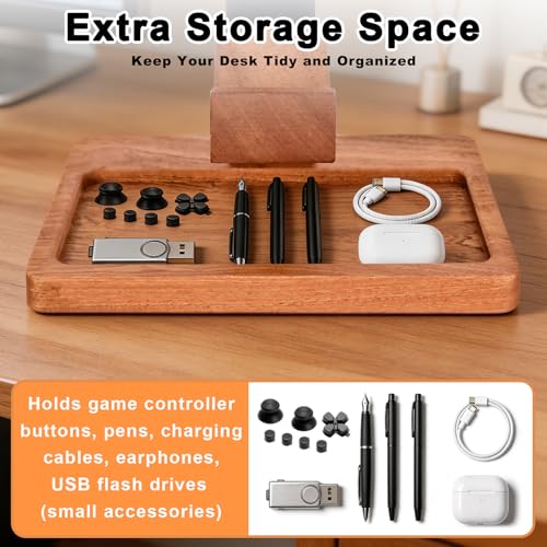 Headset Stand with Dual Controller Holder, Solid Wood | Headphone Stand with Storage Base, Gaming Equipment Accessories for Desk, Controller Holder for Gamers