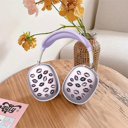 Stylish Girls Lips Clear Case for Airpods Max Headphones Cute Purple Print Soft TPU Ear Cups Cover Anti-Scratch Silicone Ear Pad Protective Case 53 Headband Cover for Apple Airpods Max - color: Lips 34
