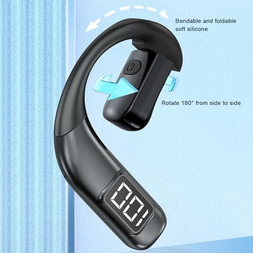 GOWENIC Bluetooth 5.5 Headset, Wireless Single Ear Earpiece with Noise Cancelling, Rotatable Microphone, Battery Display for Outdoor Sports Calls (Black) - color: Black