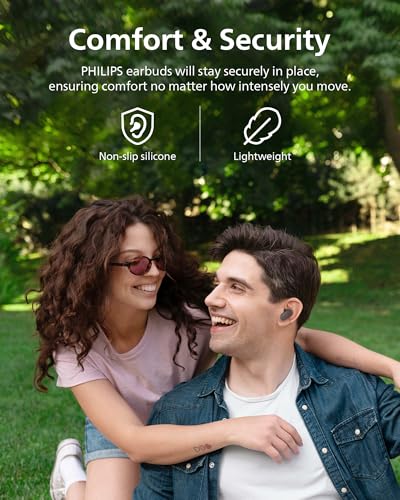 PHILIPS TAT3519 Wireless Earbuds,True Wireless Headphones with Noise Canceling Pro,Dynamic Bass,Clear Call,24 H Battery Life,Fast Charging,Bluetooth 5.3,IPX4,App/Touch Control,Black - size: With tips, style: T3519|Durable playtime