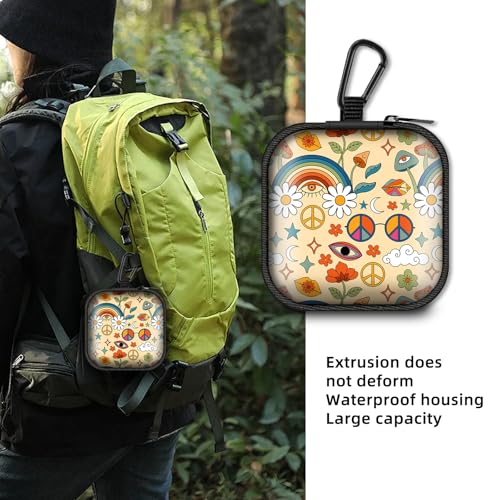 Square Data Cable Earbud Charger Coin Storage Bag Shockproof and Drop-Proof EVA Material Compatible with AirPod(Mushroom Rainbow Flower) - color: Mushroom Rainbow Flower