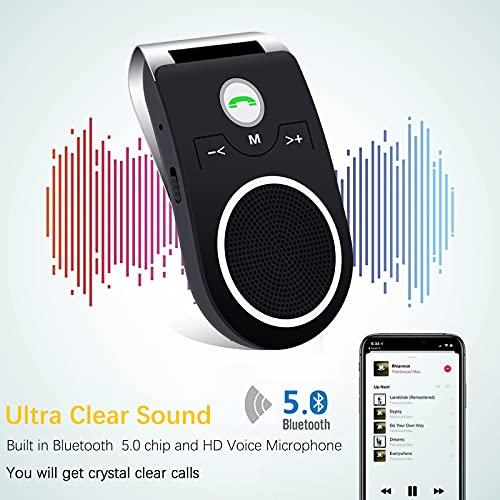 Bluetooth 5.0 Speaker for Car, Handsfree Cell Phone Car Kit | Support Siri Google Voice Assistant, Built in Microphone&3W Speaker for Handsfree Calls, GPS, Music