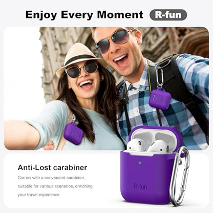 for AirPods 2nd/1st Case Silicone Cover, Purple | Compatible with Apple AirPods 2nd/1st (2019/2016) Generation with Keychain & Cleaner Kit, Wireless Charging Compatible - color: E1-Purple