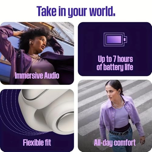 True Wireless Open Ear Clip On Earbuds with Open Audio Awareness Comfortable Fit Immersive Sound 48H Playtime Limited Edition Lilac (White) - color: White