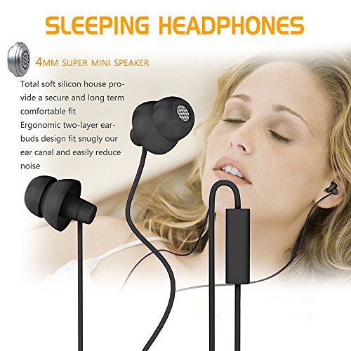 MAXROCK (TM Unique Total Soft Silicon Sleeping Headphones Earplugs Earbuds with Mic for Cellphones,Tablets and 3.5 mm Jack Plug (Black) - color: Black