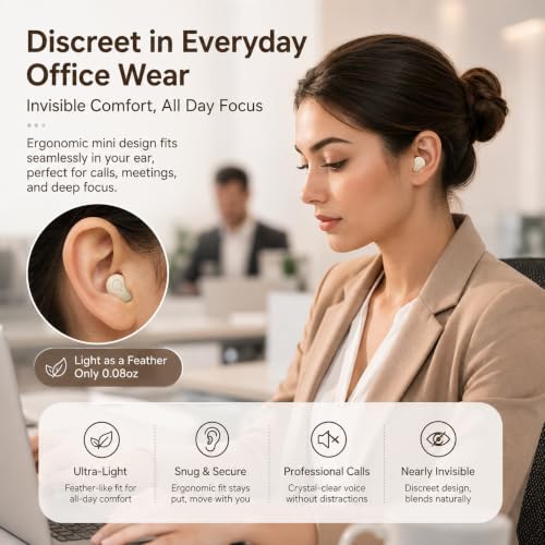 Smallest Invisible Earbuds Wireless Bluetooth, Low Profile Micro Tiny Discreet Hidden Earbuds for Work,Mini Small Headphones, Invisible Sleep Wireless Earphone for Small Earbuds (Khaki) - color: skin tone