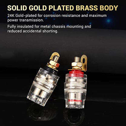 Facmogu 2 Pairs Mini Gold Plated Insulated 5-Way Binding Post Banana Plugs 4mm, 24K Gold Plated Sold Brass Amplifier Speaker Terminal Binding Post Banana Jack, Black & Red - Short - size: Small-Short