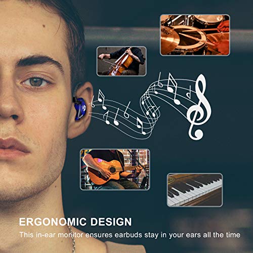 BASN Bsinger PRO in-Ear Monitors Hybrid Dynamic Dual Drivers Two Detachable MMCX Cables Musicians in-Ear Earbuds Headphones (Blue) - color: Blue