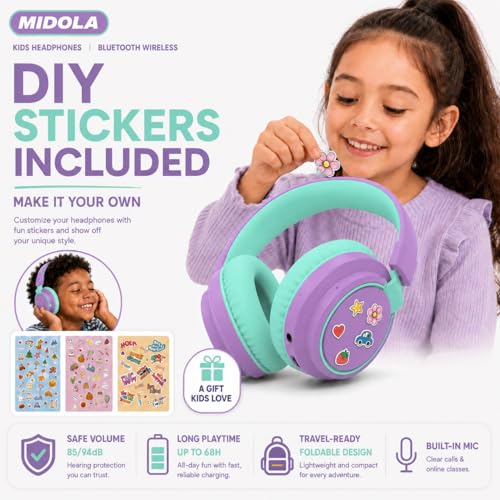 Kids Bluetooth Headphones Wireless 68 Hours,Safe Volume Limit 85/94dB | Adjustable Headband Foldable Over-Ear Lightweight Headsets for Toddler Girls Boys Tablet/iPad,HD Stereo,Built-in Mic,Purple - color: Purple
