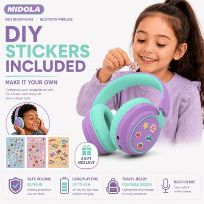 Kids Bluetooth Headphones Wireless 68 Hours,Safe Volume Limit 85/94dB | Adjustable Headband Foldable Over-Ear Lightweight Headsets for Toddler Girls Boys Tablet/iPad,HD Stereo,Built-in Mic,Purple - color: Purple