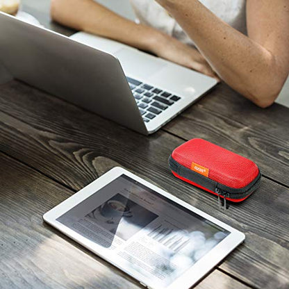 Red Rectangle Small EVA Case, Lightweight Hard Shell Zipper Pouch | Universal Protection Bag for Earbud, Headset, Charger, Airpods, iPod, USB Cable, MP3, Key, Change - color: Red