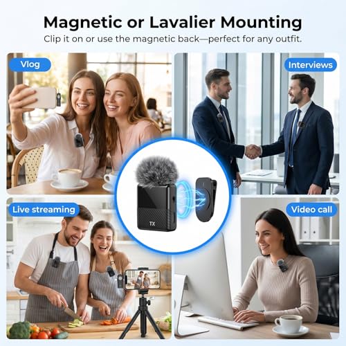 DORNLAT Wireless Lavalier Microphone, 3 in 1 Plug Play Lapel Mic for iPhone/Android/Camera, Noise Cancelling, Mini Compact Lavalier Mic for Vlog, YouTube, TikTok, Live Streaming, Record Interview