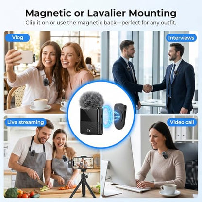 DORNLAT Wireless Lavalier Microphone, 3 in 1 Plug Play Lapel Mic for iPhone/Android/Camera, Noise Cancelling, Mini Compact Lavalier Mic for Vlog, YouTube, TikTok, Live Streaming, Record Interview