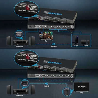 HDMI 2.1 Switch 4K 120Hz 4 in 1 Out with Audio Extractor VRR ALLM HDCP2.3 ARC eARC HDR CEC SPDlF Optical and 3.5mm Audio,D-olby Atmos,Digital EDID for PS5 Xbox NVIDIA AMD