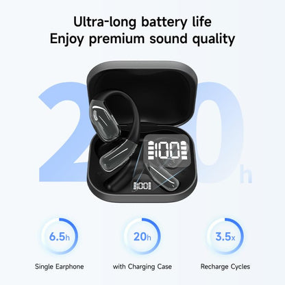 A51 Open Ear Headphones, True Wireless Earbuds with Mic & Earhooks | Deep Bass Sound, 20H Playtime & Digital Display, AI Clear Calls, Secure Comfortable Fit - Running, Sport, Meeting (DarkGrey) - color: DarkGrey