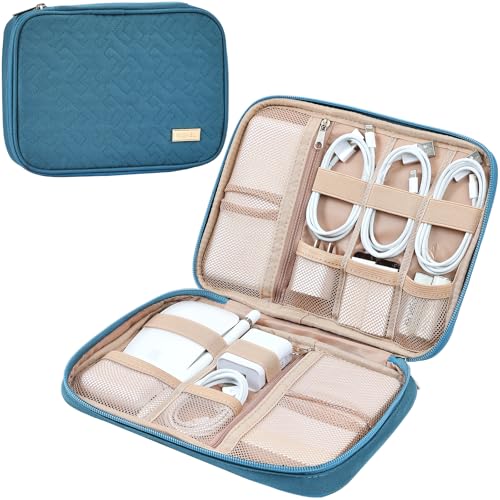 NISHEL Travel Cord Organizer, Electronic Cable Accessories Storage Bag | Bag for chargers, cables, phones, hard drives, USB devices and SD cards, ideal for travel and daily use, Lake-Blue - color: Lake-Blue