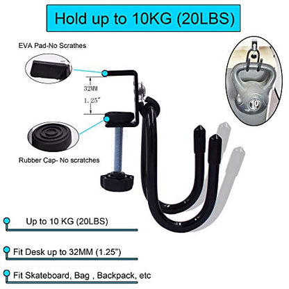 YYST Desk Mount Clamp-On Bag Holder Hook Backpack Hanger Portable for Backpack, Handbag, Purse, Laptop Bag, Tote Bag, Messenger Bag,Table Desk, Under Counter (20 lb. Capacity) (1)