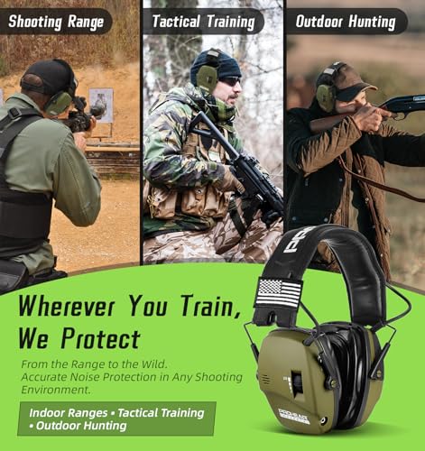 PROHEAR Digital Electronic Shooting Ear Protection Muffs with GEP02 Gel Ear Pads, Hunting 5X Sound Amplification Earmuffs, NRR 23dB Low Profile Hearing Protection for Gun Range - Green - style: Electronic 2.0+gel Ear Pads- Green