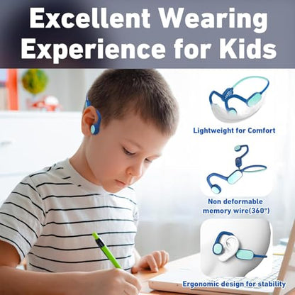 Mehomeli Kids Headphones, Bluetooth 5.2 Air Conduction Open Ear Headphones, 85dB Volume Limiting, Blue Pink - color: Blue Pink