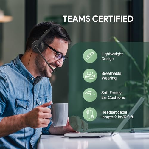 Yealink UH34 Wired Headset,USB-A,Noise Canceling Mic,in-Line Control,On-Ear | Teams/Zoom Certified, Single-Ear Headphones, Plug & Play for PC/Laptop/IP Phone, Call Center, Hybrid Work, All-Day Comfort