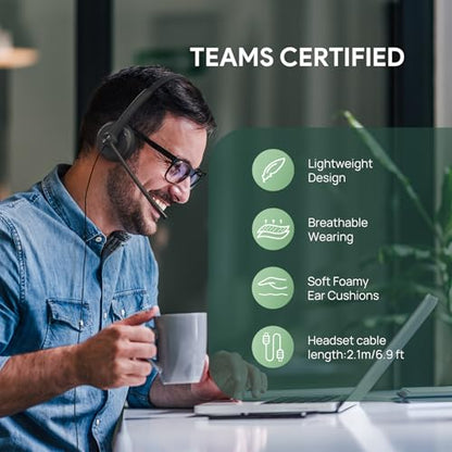 Yealink UH34 Wired Headset,USB-A,Noise Canceling Mic,in-Line Control,On-Ear | Teams/Zoom Certified, Single-Ear Headphones, Plug & Play for PC/Laptop/IP Phone, Call Center, Hybrid Work, All-Day Comfort