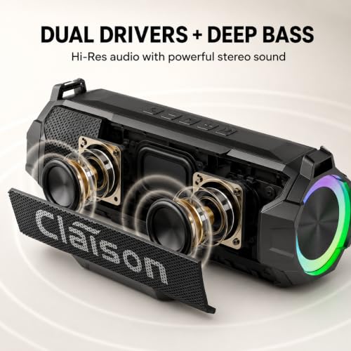 Portable Bluetooth Speaker, Bluetooth 6.0, Hi-Res Audio, IPX7 Waterproof, Deep Bass Stereo Sound, RGB Light, 24H Playtime, for Home, Party, Outdoor, Camping, Beach, Gift for Men Women Teens