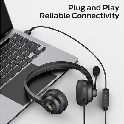 Monster Voicelink 100 Wired Headset for PC/Laptop, Wired Headphones with Noise Cancelling Microphone,USB Connection Plug and Play,Call Control, Computer Headset Use for Office and Work from Home