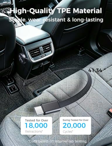 Retractable USB C Car Charging Cable for Honda CR-V/Civic/Accord, 360° Rotating Base, Supports USB C & USB A Ports, Compatible with iPhone 15/16/17 & Samsung Galaxy, Car Interior Accessories