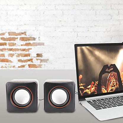 Qiilu Small Desktop Speakers, Black USB Stereo 3.5mm Jack Wired Speaker for Desktop Laptop PC Computer(Dual Track)