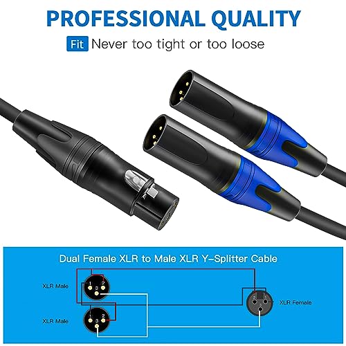 LanSenSu XLR Female to 2 XLR Male Patch Y Cable, Balanced Microphone Splitter Cord, Audio Adaptor, 11.8 Inches (2Pack) - size: 0.983ft-2pack
