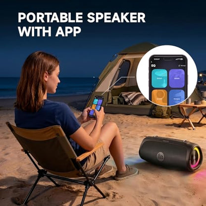 TAZATA Outdoor Bluetooth Speakers, 90W Portable Bluetooth Speaker with Bass | 95dB Large Subwoofer, IPX7 Waterproof, BT 5.3,20H / 6EQ / USB-C / Audio AUX / USB, Wireless Speaker for Party Beach Pool - color: MINI-black