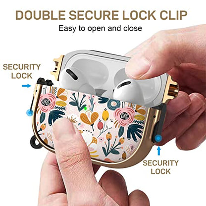 for AirPods Pro 2nd/1st Case with Safety Lock, Magsafe Compatible, Pink | Double Secure Lock,Drop Protection,Two-Piece Design,with Gold Keychain, Anti Lost, Dustproof, Cute AirPods Pro 2nd/1st Case - color: Pink + Red, size: AirPods Pro2/Pro1 Case